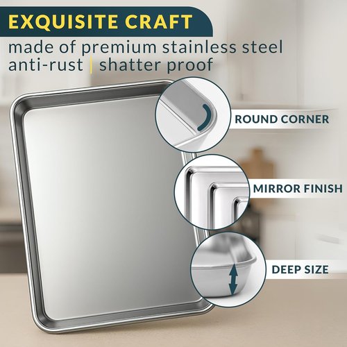 Baker’s Signature Stainless Steel Cookie Sheet Set - Non-Stick, Rust Resistant, 3 Sizes (9/12/16 Inch)