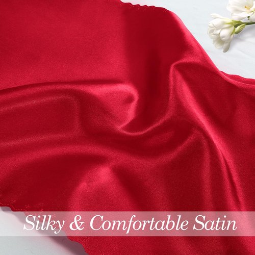 Eychei 6 Pack Red Satin Table Runner 12 x 72 Inch Long,Bright Smooth Table Runner with Scalloped Edges,Silky Dinner Table Runner Decorations for Weddings,Banquet,Birthday Parties,Graduations