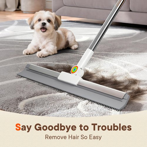 Floor Squeegee for Concrete Floors, 180° Rotating Silicone Broom, Squeegee for Floor with Long Handle and Textured Squeegee Design, Water and Pet Hair Remover for Bathroom Floors, Tile, Deck and Glass