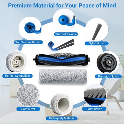 Bluevisk X9 Pro Omni Replacement Parts for Ecovacs Deebot X9 Pro Omni X9 Pro Robotic Vacuum Cleaner Parts with 2 Roller Brush,4 Mop,4 HEAP,6 Dust Bags,6 Side Brushes,1 Screwdrivers,1 Clean Brush