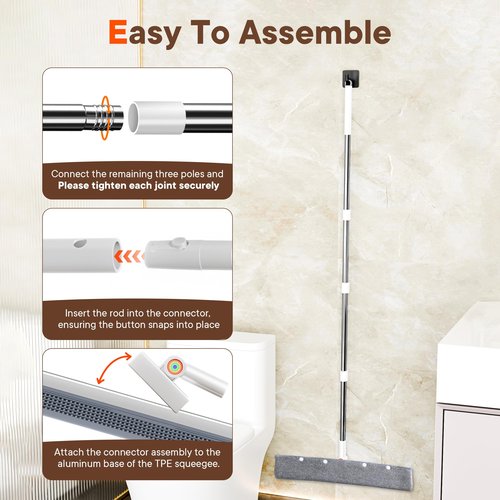 Floor Squeegee for Concrete Floors, 180° Rotating Silicone Broom, Squeegee for Floor with Long Handle and Textured Squeegee Design, Water and Pet Hair Remover for Bathroom Floors, Tile, Deck and Glass