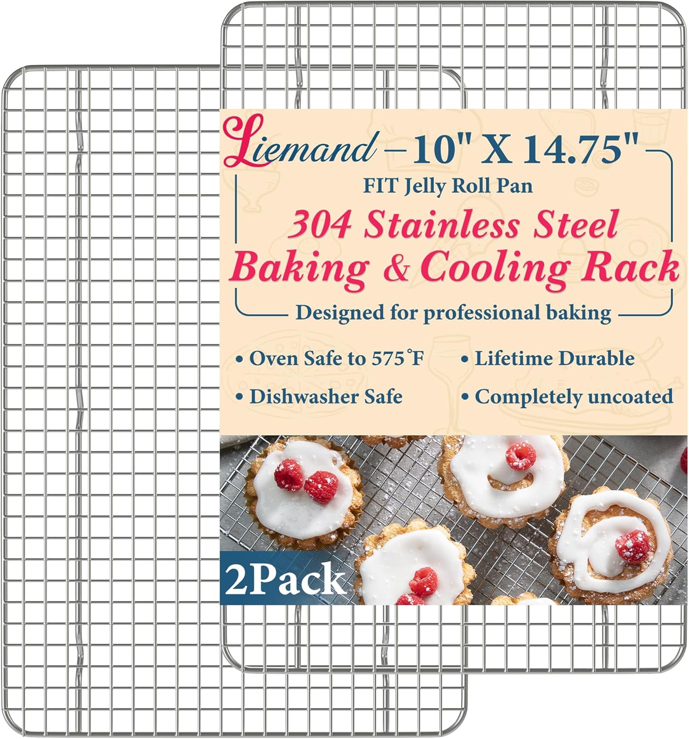 Premium Stainless Steel Cooling Racks by [Brand Name] - Heavy Duty Oven Safe | 10"x14.75" Set of 2 for Baking & Roasting