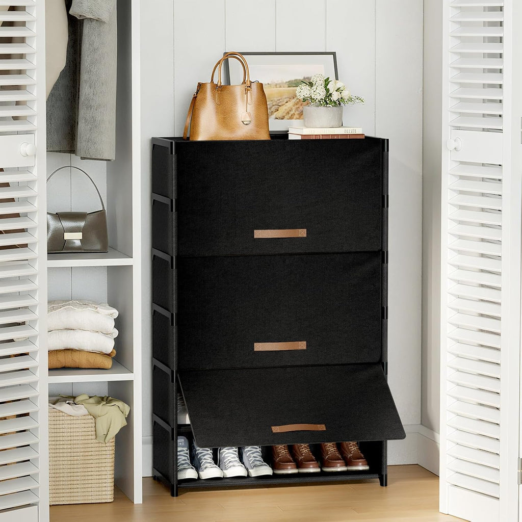 Regine Switzerland 7-Tier Shoe Rack - Stylish Storage Cabinet for 28 Pairs | Black Organizer for Closet & Entryway