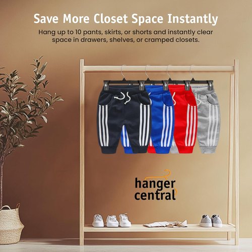 Hanger Central 30 Pack Pants Hangers - Heavy Duty Slim Plastic Clips for Skirts & Pants | Black, 10 Inch