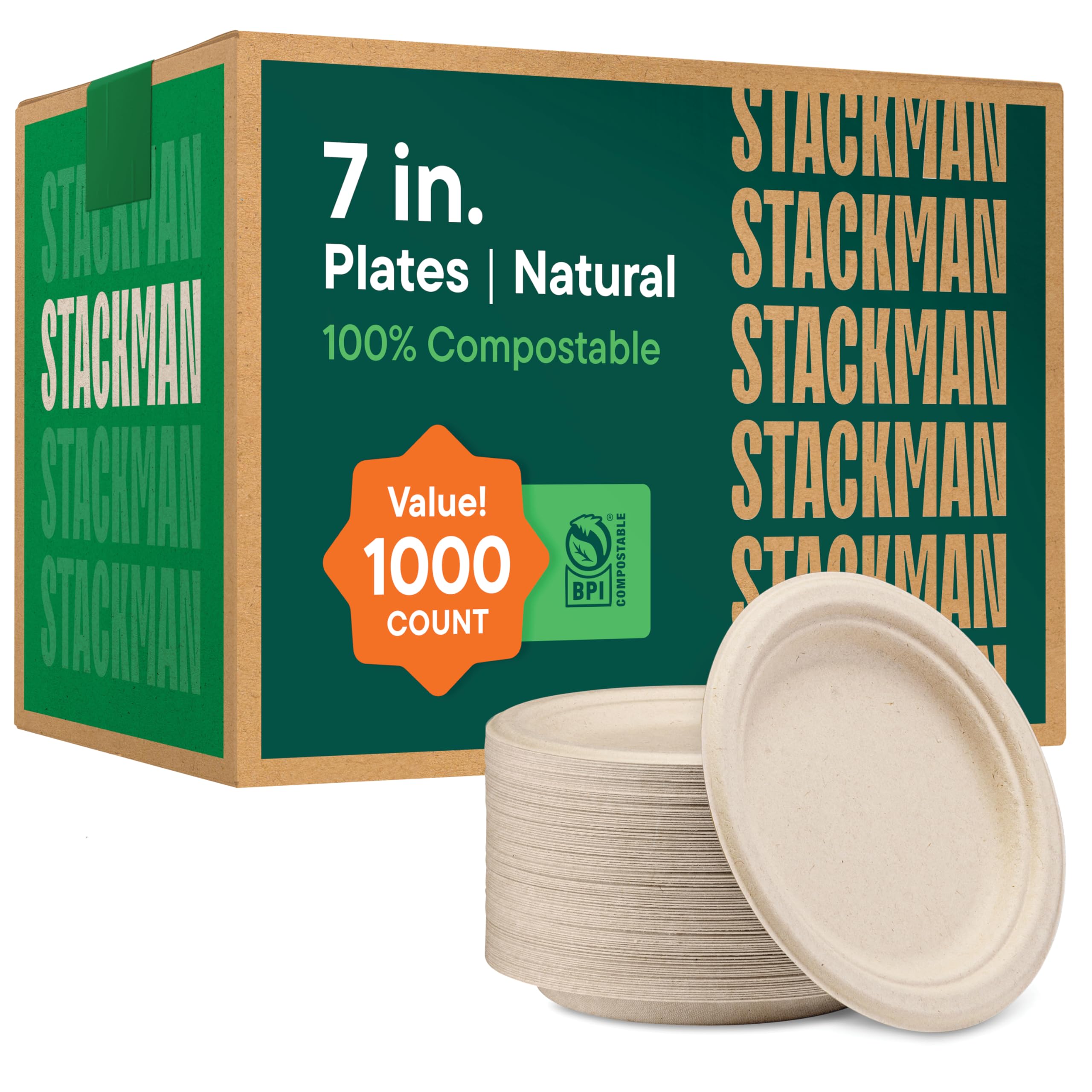 Deep Dish Paper Plates, Heavy Duty Disposable Dinner Plates [500-Pack] 10 Inch Plates - 100% Compostable Eco-Friendly, Biodegradable Sugarcane Bagasse, Natural Brown 10" Paper Plate Disposable