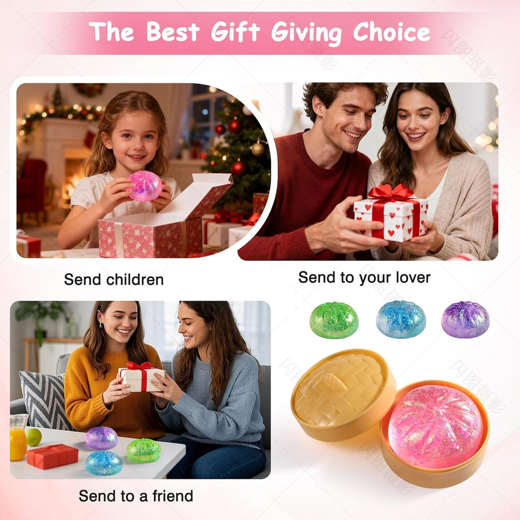 Sugar Dumpling Squishy - Glitter Bao Bun Stress Relief Fidget Toy | Mystery Box (Pink)