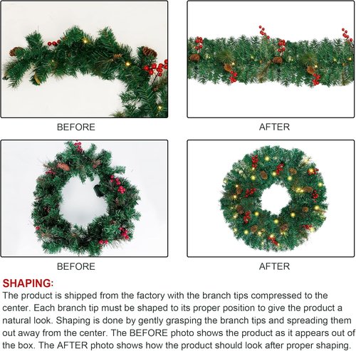 Juegoal Christmas Decorations - 4-Piece Pre-Lit Artificial Entrance Trees Set with Wreath & Garlands | 8 Lighting Modes & Timer for Home Entryway Decor