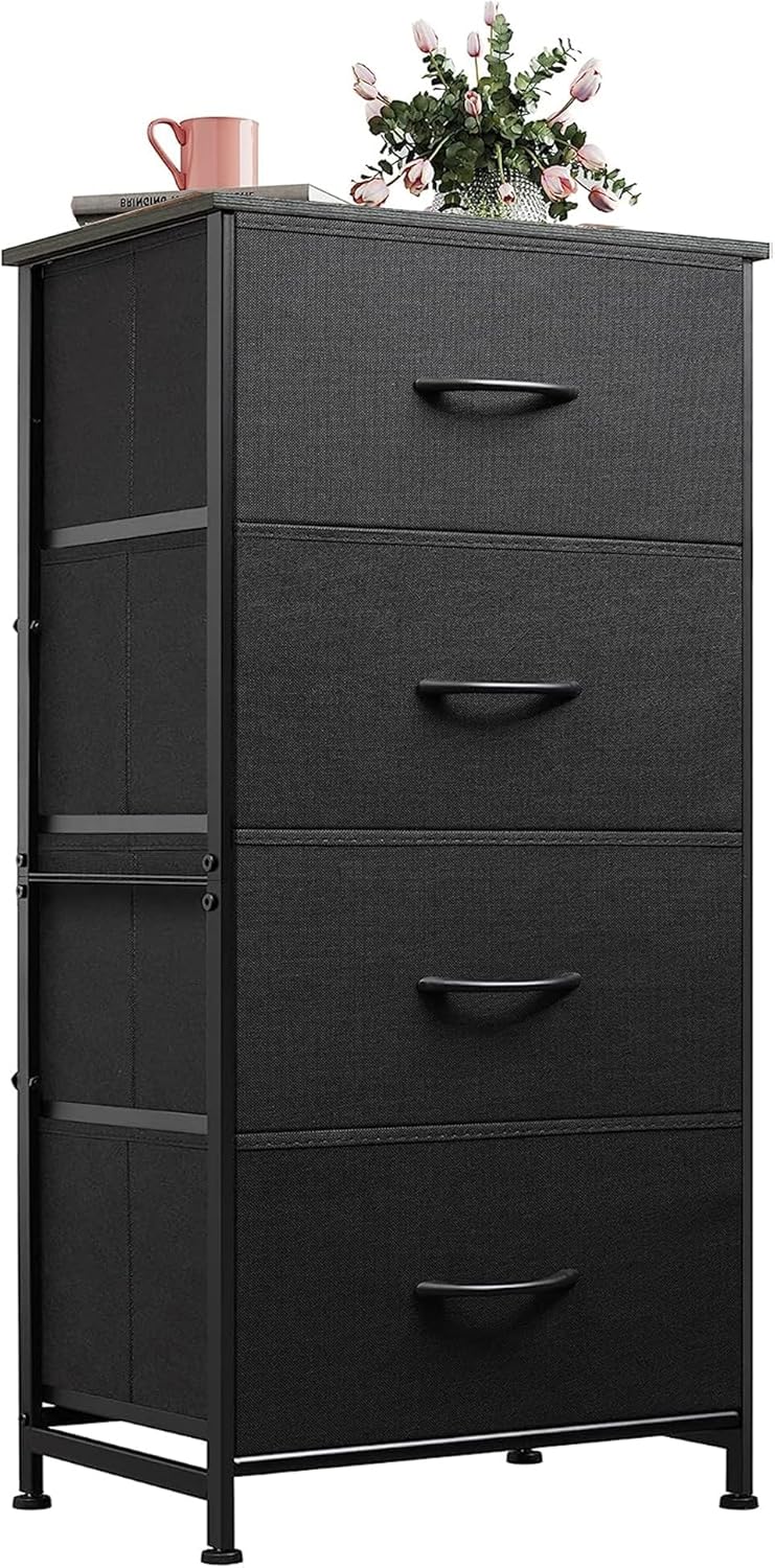 WLIVE Dresser - 4 Drawer Fabric Storage Tower with Sturdy Steel Frame | Charcoal Black
