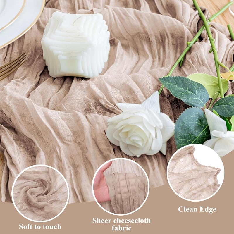 Nude Pink Cheesecloth Table Runner 10ft - Boho Gauze 4 Pack (Variation: Nude Pink+4 Pack)