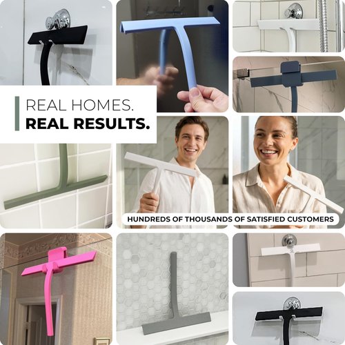 GÜTEWERK Shower Squeegee for Glass Doors, Silicone Window Squeegee, Bathroom and Glass Cleaning - Black - 9 Inch