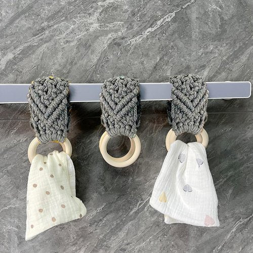 YVPSI 2 Pcs Kitchen Dish Towel Holder with Loop Crochet Hanging Towel Holder Ring Towel Hanger Loop Ring for Kitchen Bathro (Grey)