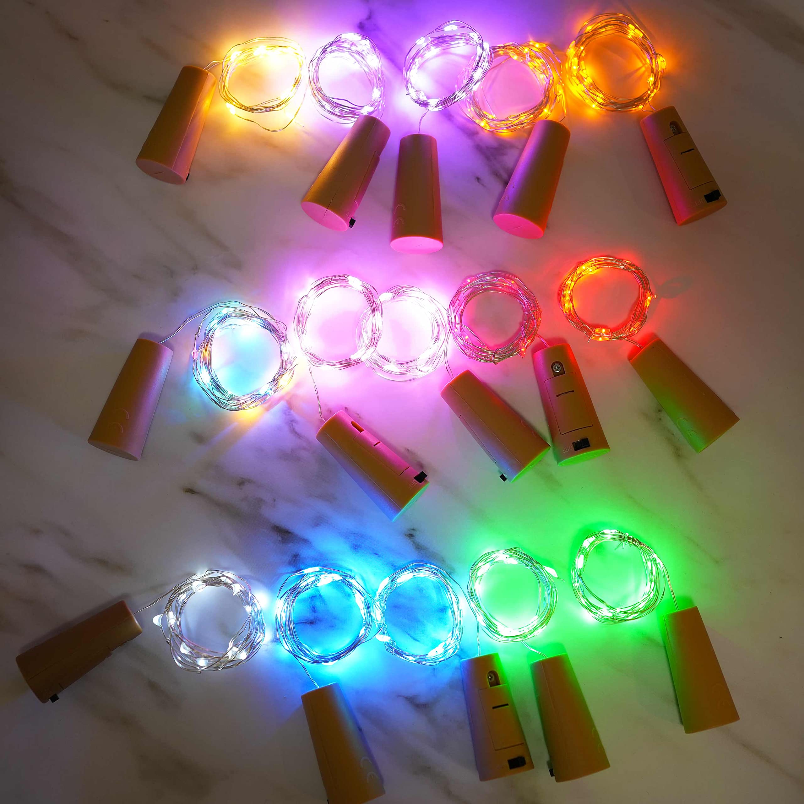 Cynzia 20 LED Wine Bottle Lights with Cork, 15 Pack Battery Operated Cork Shape Fairy Light Waterproof Mini Copper Silver Wire String Lights for Party, Wedding, Christmas, Bedroom Decoration(Colorful)