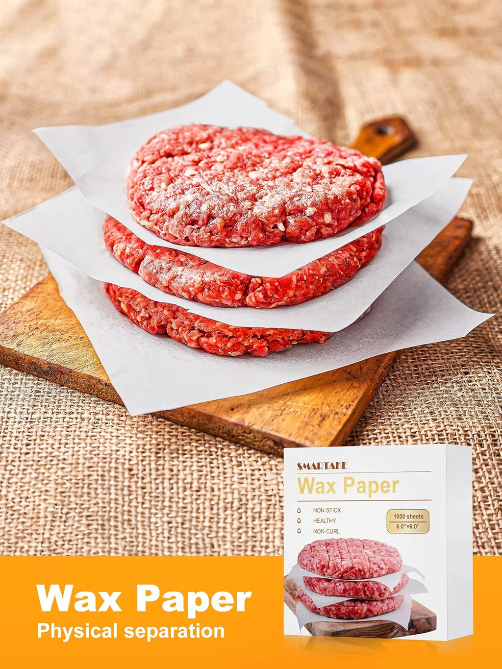 SMARTAKE Non-Stick Wax Paper - 1000 Pcs 6 x 6 Inches Hamburger Patty & Sandwich Separators | White