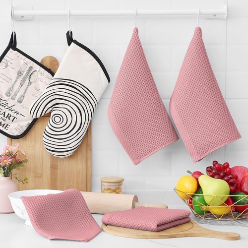 Homaxy 100% Cotton Waffle Weave Dish Cloths - Ultra Soft, Absorbent & Quick Drying | 12 x 12 Inches, 6-Pack in Dried Rose