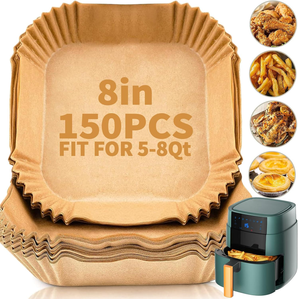 Skiennix 150 PCS Air Fryer Disposable Paper Liners - 8 Inch Non-Stick Parchment for 5-8QT Fryers