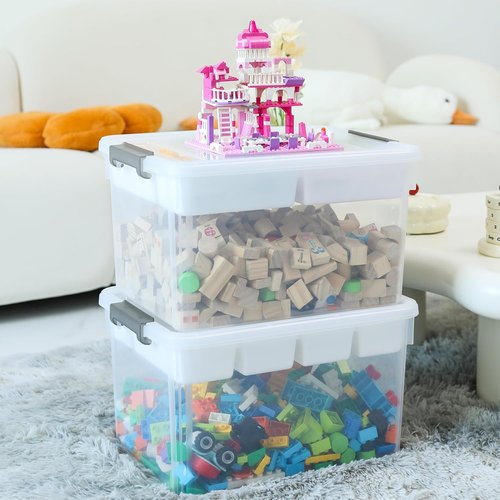Citylife 17 QT Clear Storage Box - Removable Tray for Organizing Crafts, Tools & Office Supplies | 4 Pack