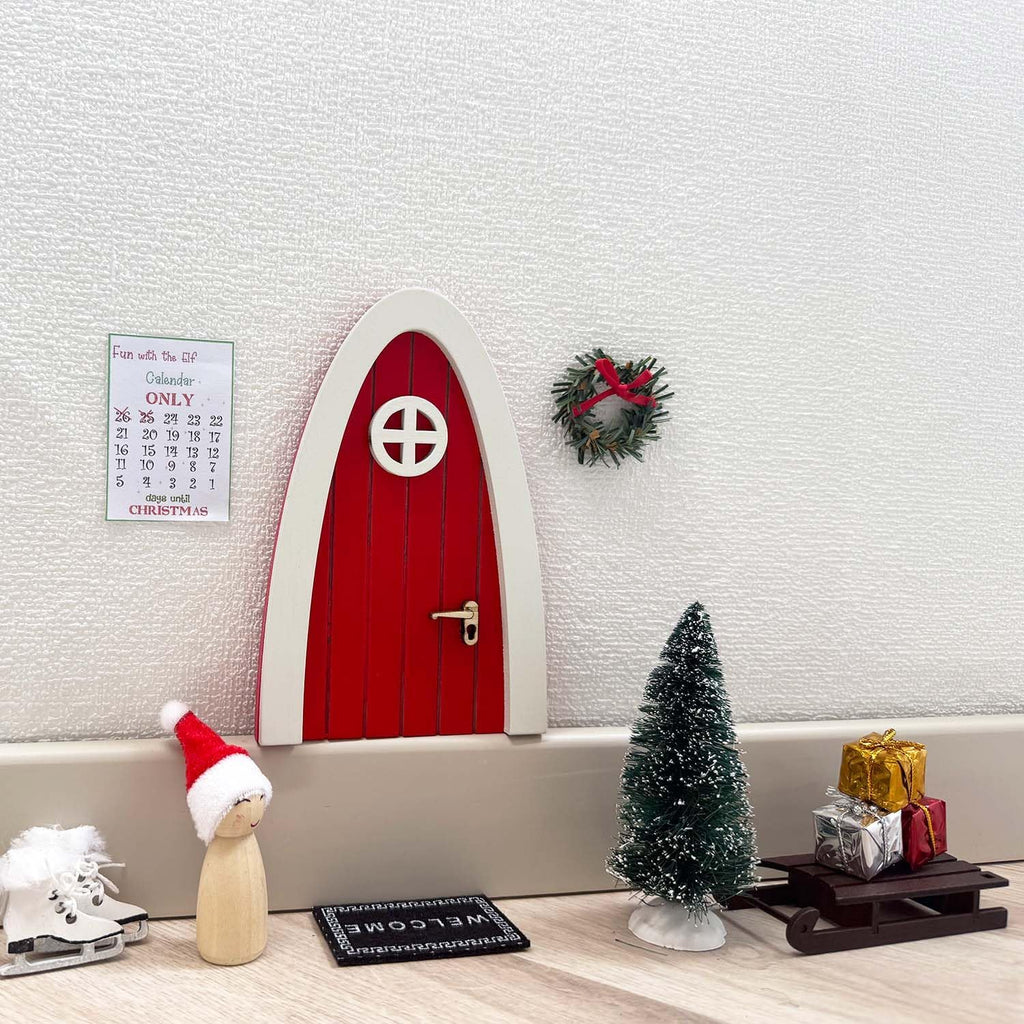 Tonttuovi Christmas Elf Door Kit - Wooden Elf Door with Accessories, Mini Tree & Wreath | 24 Days of Fun Activities