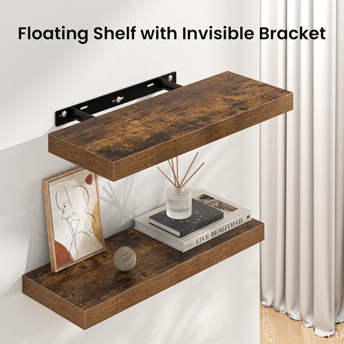 FLYJOE Floating Wall Shelf - Long Wooden Display Shelf with Invisible Brackets | 55"W x 9.3"D x 1.5"H, Rustic Brown