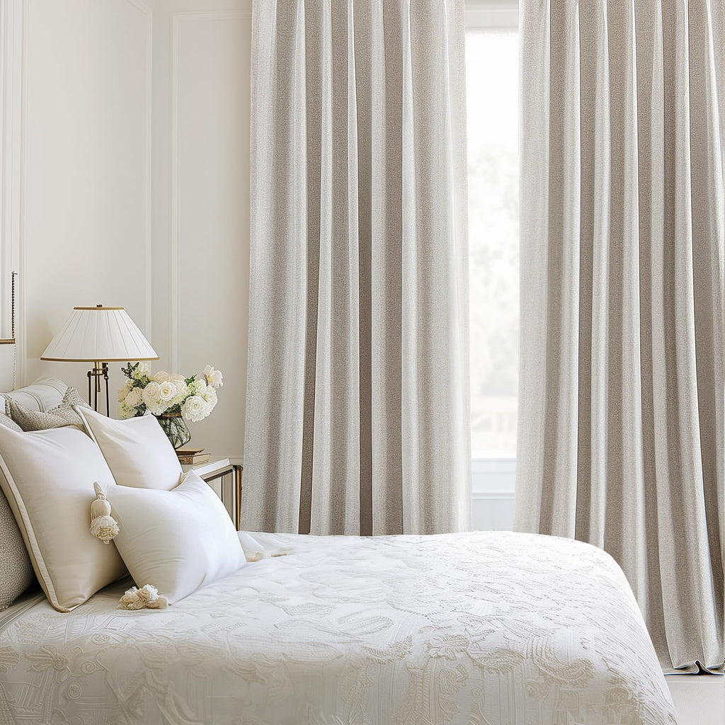 MIULEE 100% Blackout Curtains - Linen Pinch Pleated Thermal Insulated Drapes, 92 Inch Long, Beige & Greige, 2 Panels Set
