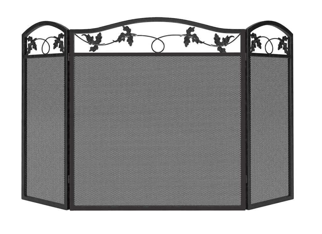 Calidola 3-Panel Foldable Black Steel Fireplace Screen Spark Guard Fence,Leaf Design Screen Metal Decorative Mesh Cover
