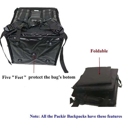 Packir PK-76F: Large Doubledeck Insulated Pizza/Food Delivery Backpack, 16"x 15"x 18", with Divider, Cup Holder. Waterproof Thermal Food Take-Out Box, Keep Hot/Cold, 76Liters (Black)