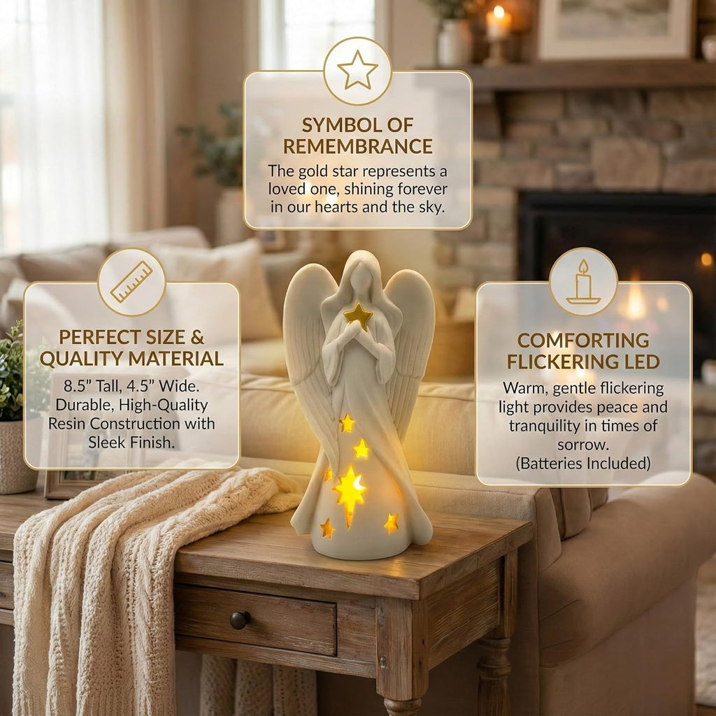 OakiWay Star Angel Tealight Candle Holder - Flickering LED Candle for Memorial & Remembrance Decor