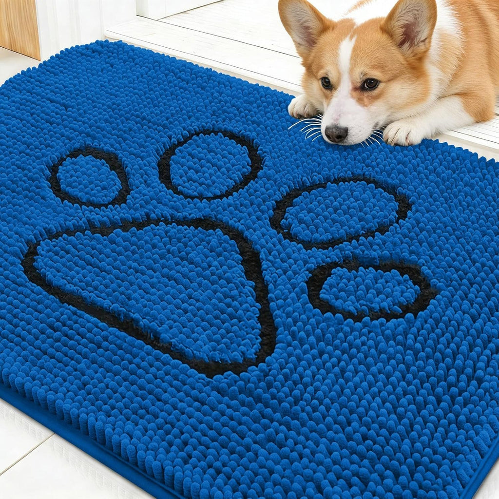 OLANLY Dog Door Mat - Absorbent Muddy Paws Doormat | Non-Slip Chenille, 30x20, Deep Navy Blue