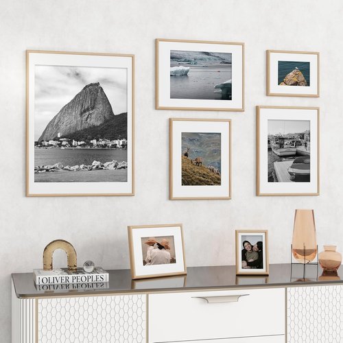 FLYJOE 11x14 Picture Frame - Display 8x10 Photos with Mat or 11x14 Without Mat - Natural Woodgrain Finish