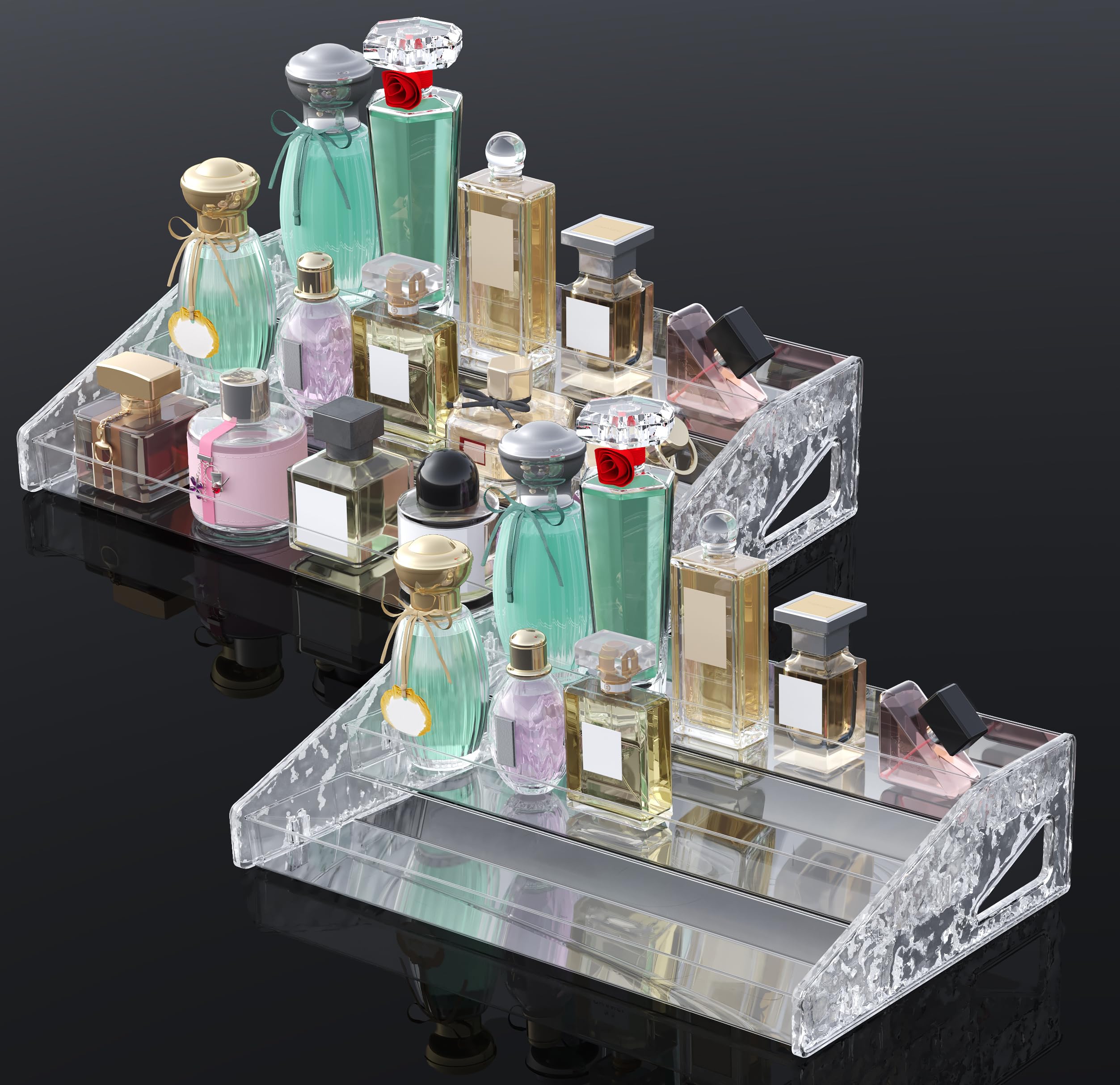 guuooge 2 Pack Perfume Organizer- 3 Tier Cologne Stand Clear Plastic Cologne Organizer for Men/Women Fragrance, Lotion, Skincare Display Holder Shelf(Clear)