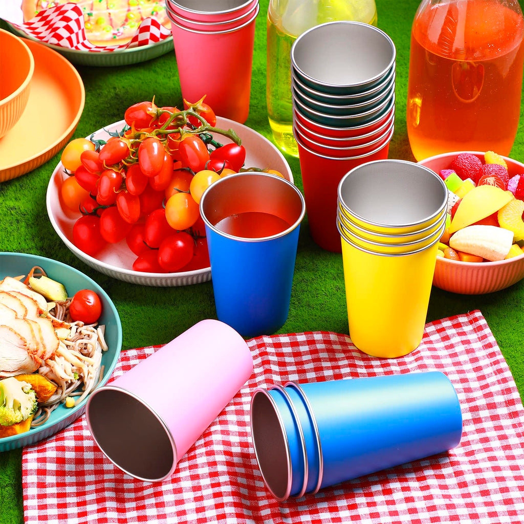 Mimorou 20 Pack Stainless Steel Pint Cups Metal Cups Unbreakable Drinking Water Tumblers Stackable Tumbler for Adults Bar Home Restaurant Travel Picnic Camping Outdoor (Multicolor,16 oz)