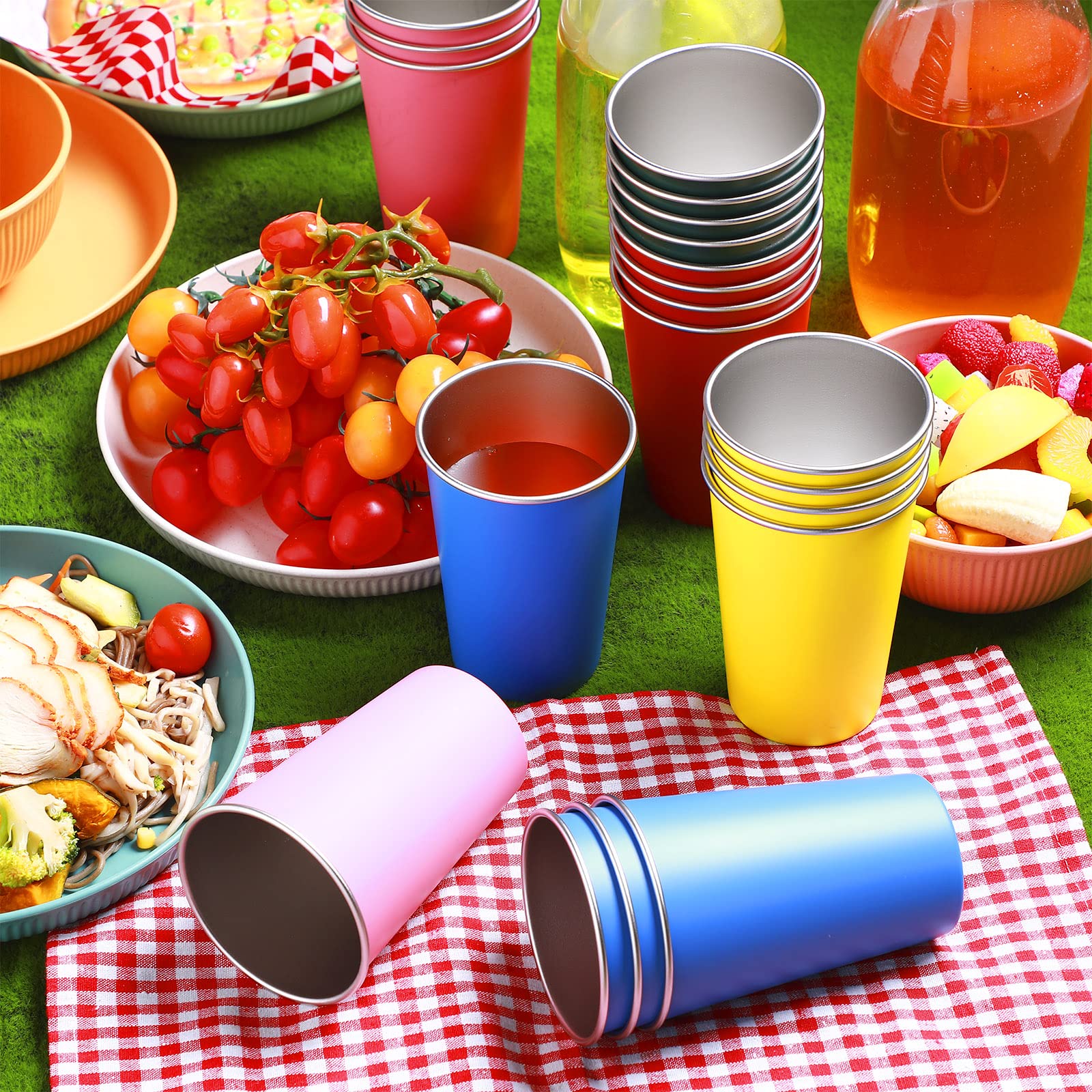 Mimorou 20 Pack Stainless Steel Pint Cups Metal Cups Unbreakable Drinking Water Tumblers Stackable Tumbler for Adults Bar Home Restaurant Travel Picnic Camping Outdoor (Multicolor,16 oz)