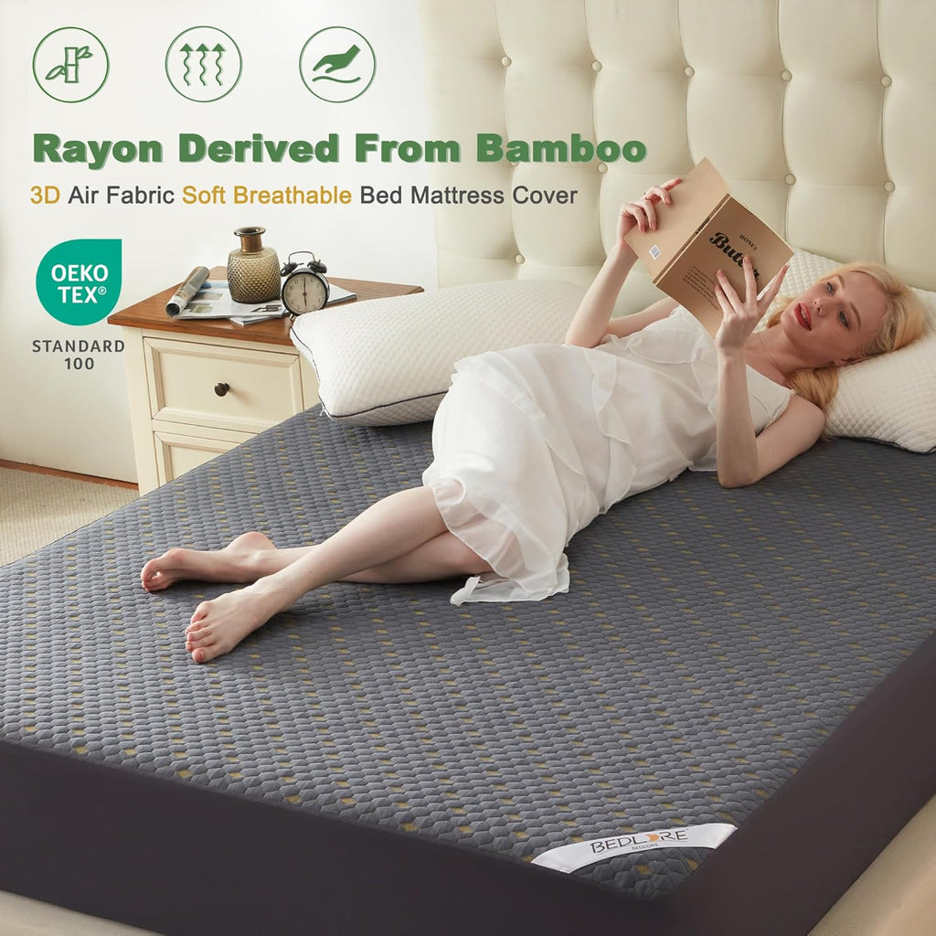 Skiennix Waterproof Mattress Protector - Breathable Queen Size Fitted Pad | Noiseless & Washable, Carbon Gray