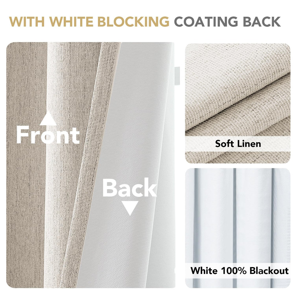 H.VERSAILTEX Pinch Pleated Full Blackout Curtains Linen Blended Chenille Blackout Curtains 84 inch Length 2 Panels Bedroom Thermal Insulated Farmhouse Neutral Track Drapes with Hooks, Heather Natural