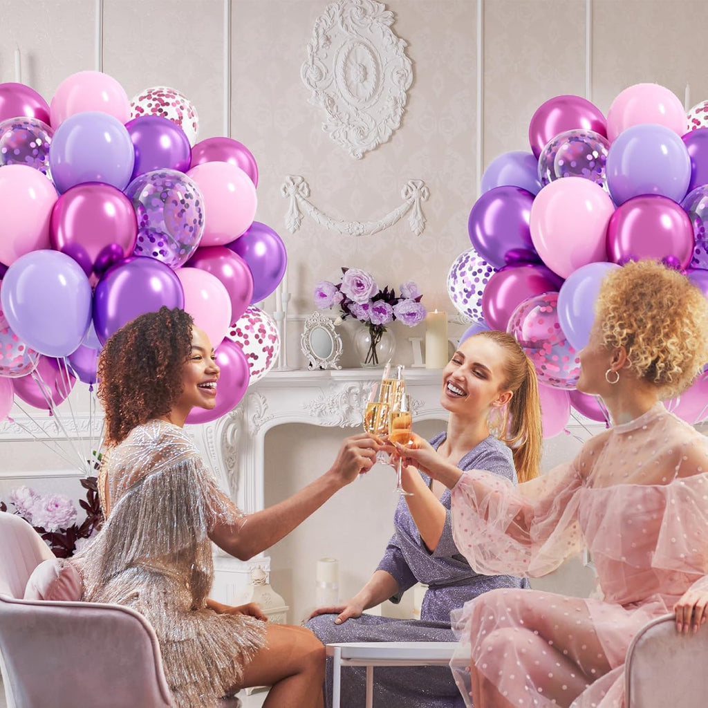 Skiennix 61-Piece Balloon Set - Pink & Purple Confetti Balloons for Bridal & Birthday Parties