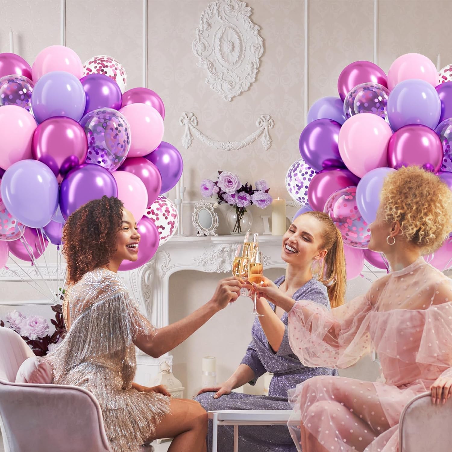 Skiennix 61-Piece Balloon Set - Pink & Purple Confetti Balloons for Bridal & Birthday Parties