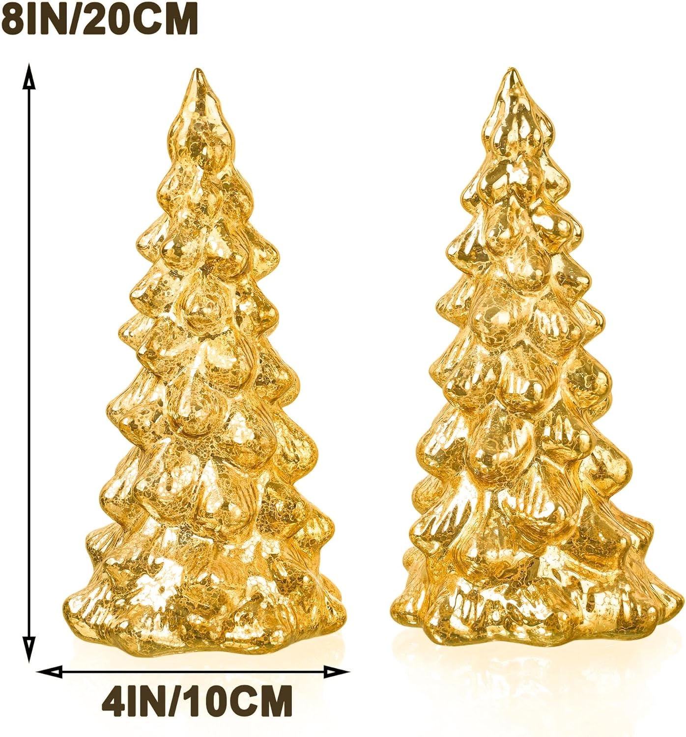 Regine Switzerland Mercury Glass Christmas Tree Set - Gold Collectible Figurines with LED | Indoor Table Centerpiece