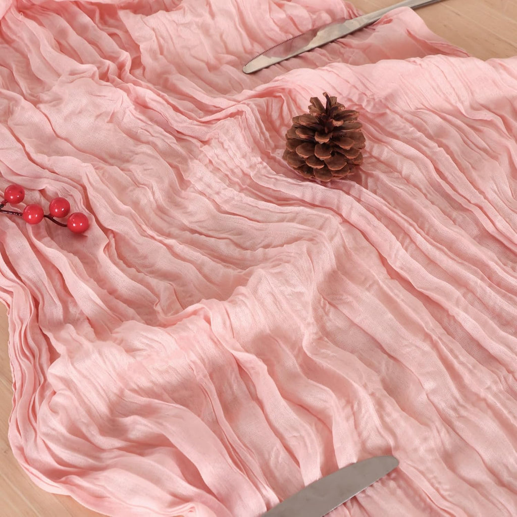 Peach Pink Cheesecloth Table Runner - 35x120 Inch for Baby Showers, Weddings & Parties