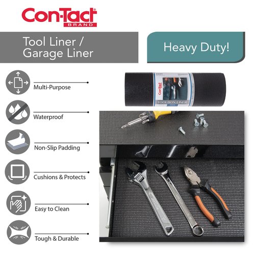 Con-Tact Brand Industrial Grip Premium Shelf Liner, Non-Adhesive and Non-Slip Drawer Liner, Heavy-Duty, Waterproof, Easy-to-Clean, 86" x 22", Black