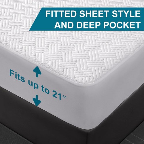 GOPOONY Waterproof Mattress Protector - Breathable, Noiseless, Ultra-Soft Queen Bed Cover | Deep Pockets 8"-21" (White)