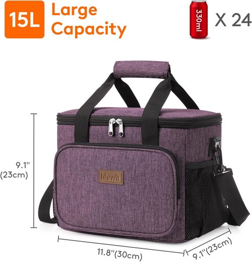 Lifewit Insulated Lunch Bag - Large Soft Cooler Tote for Adults | Purple 24-Can Capacity (15L)