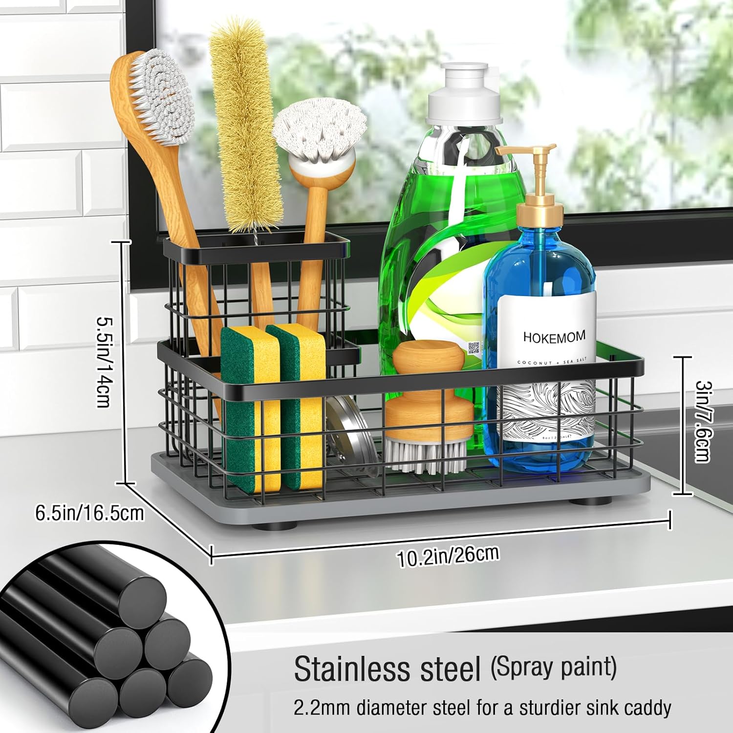 Stay-Dry Kitchen Sink Caddy Organizer by [Brand Name] - Rust-Resistant Stainless Steel Sponge Holder | 10.24" L x 6.5" W x 5.83" H