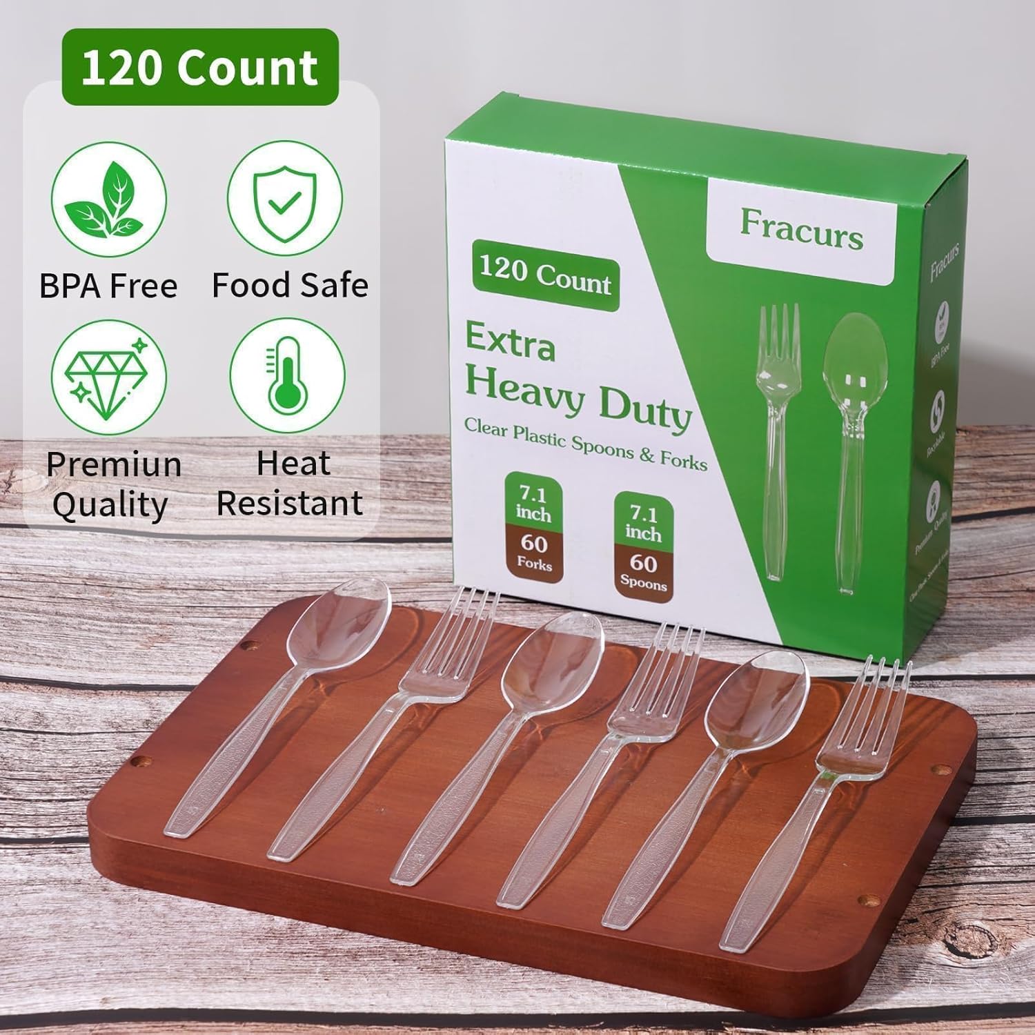 Skiennix Extra Heavy Duty Plastic Forks & Spoons Set - 120 Count, Heat Resistant & BPA Free, Clear Disposable Utensils