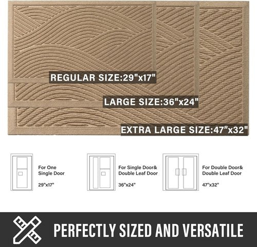 HIYARD Sturdy Front Door Mat - Absorbent, Non-Slip, Stain Resistant | Low Profile 29x17 Beige Doormat