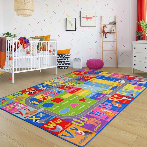 Flagover Kids Rug for Playroom Classroom, ABC Alphabet Numbers Play Toddlers Rugs, 3x5 Learning Educational Bedroom Floor Mat, Washable Baby Carpet for Boys Room, Nursery, Preschool, Daycare