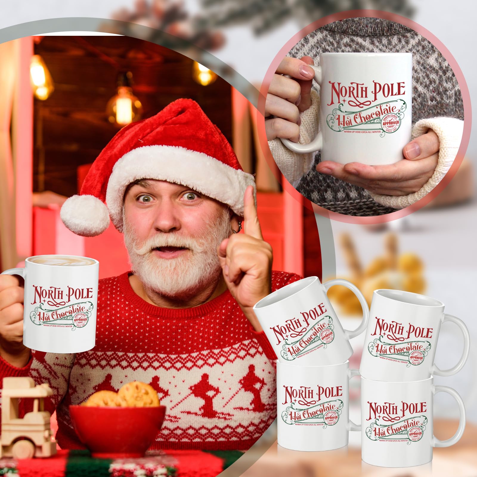 Yaomiao 16 Pcs North Pole Mug Hot Chocolate Mug Christmas Coffee Cup Christmas Gifts Santa Xmas Ceramic Cups with Handle for Women Men Team Employee Teacher Nurse