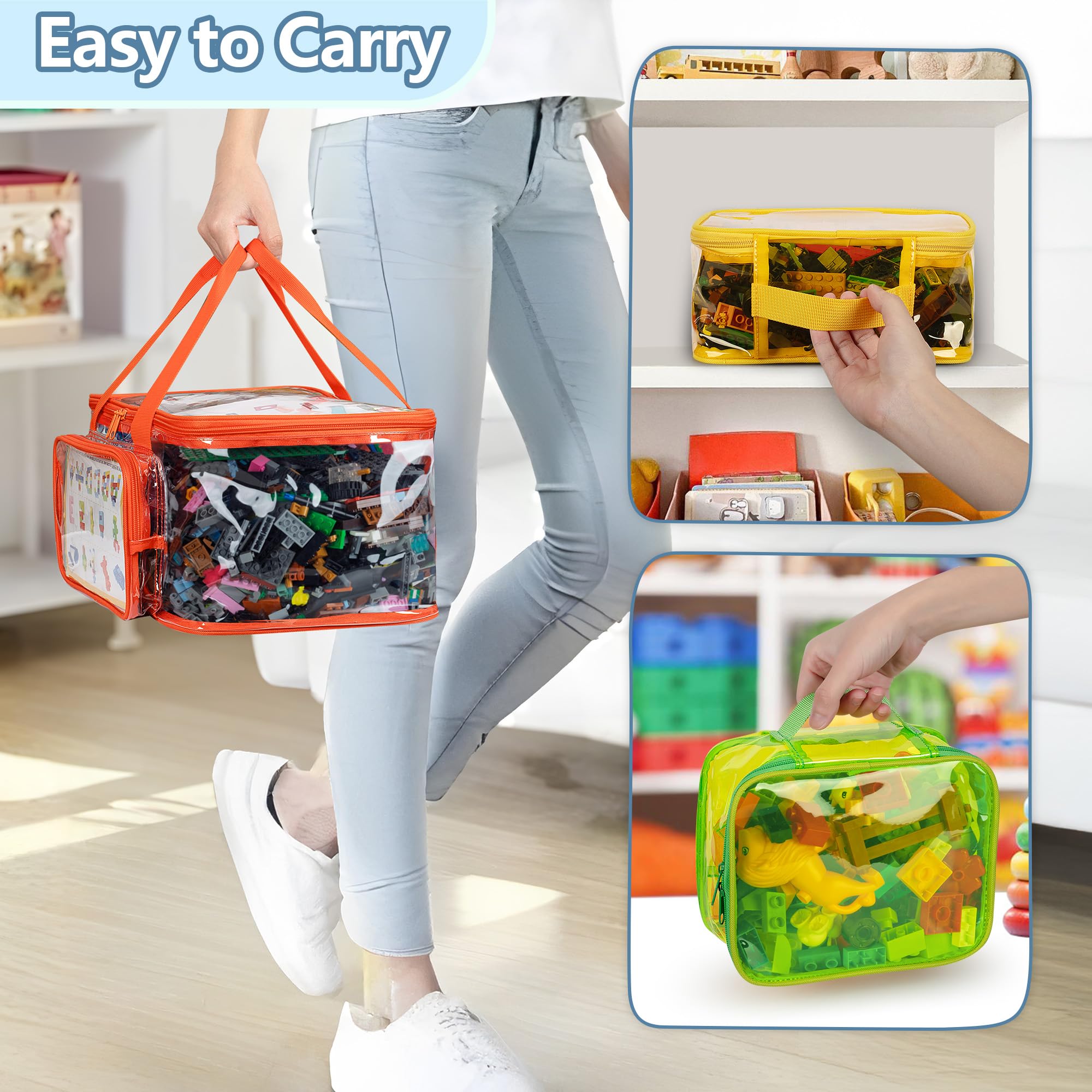 Rexmica 4 Packs Toy Storage Bag for Building Bricks, Waterproof Clear Toy Organizer Case for Magnetic Tiles, Board Games, Puzzles, Building Blocks Travel Carrying Bag