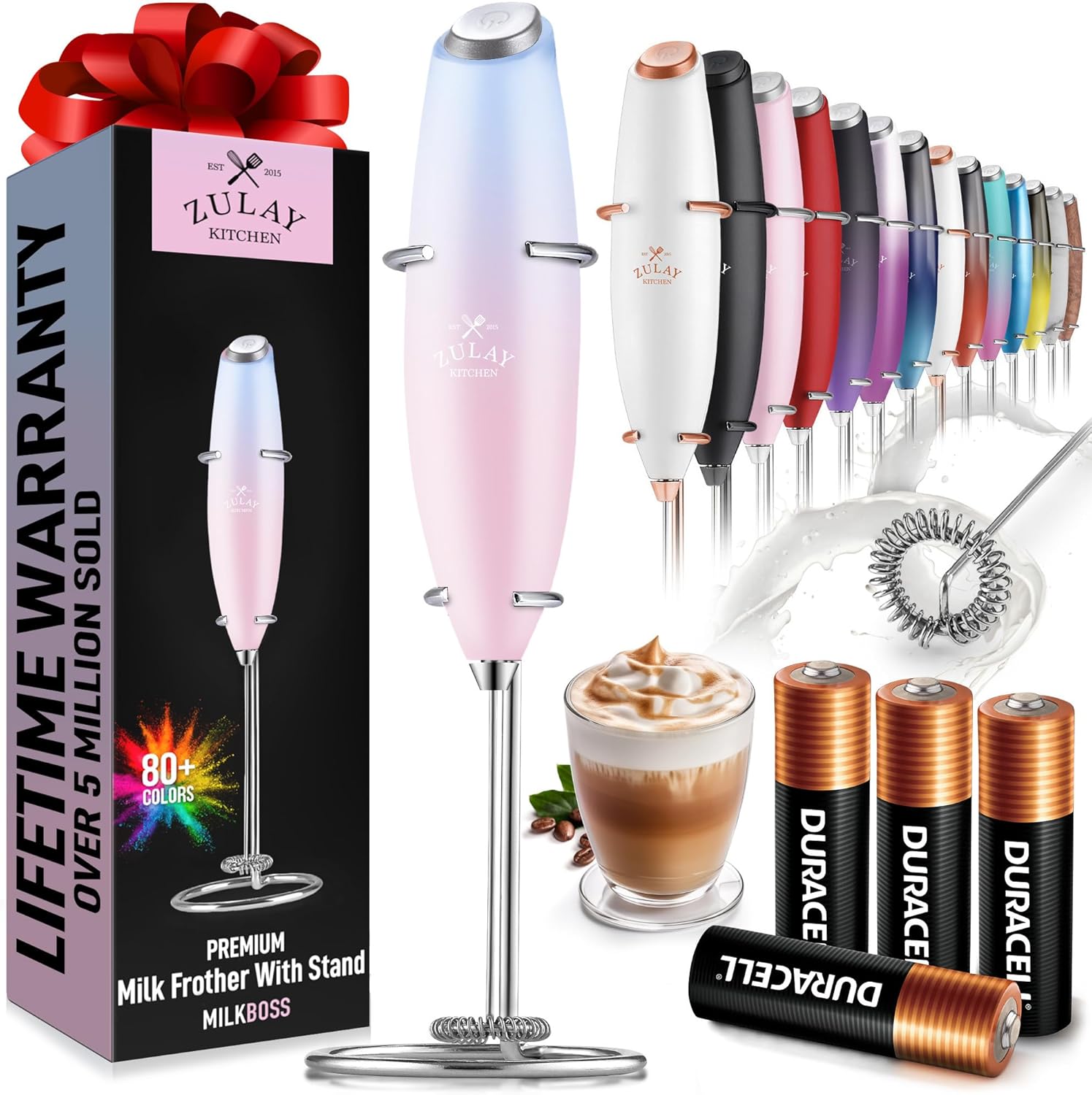 Zulay Kitchen Milk Frother Wand - Ultra Fast Handheld Electric Whisk for Coffee & Lattes - Lavender Blush