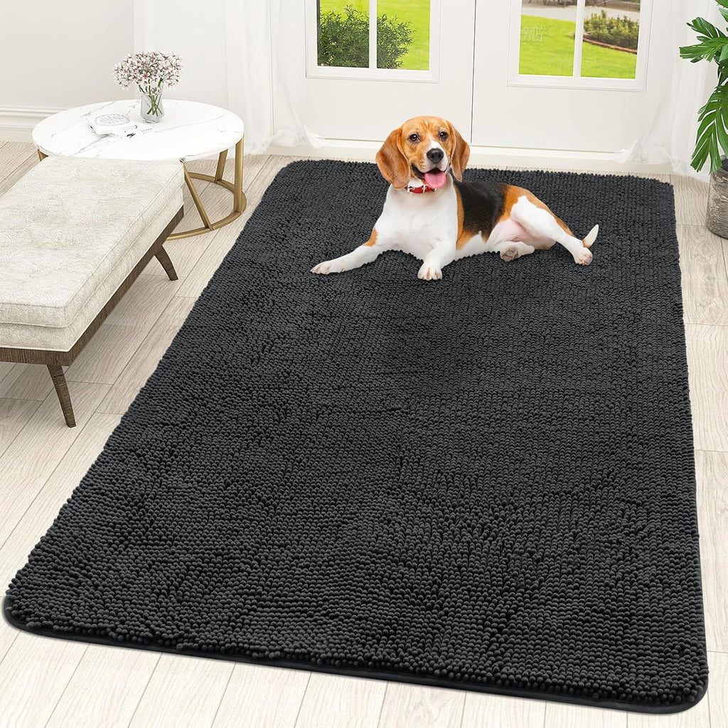 OLANLY Dog Door Mat - Absorbent Non-Slip Washable Chenille Mat for Muddy Paws | 70x46, Dark Grey