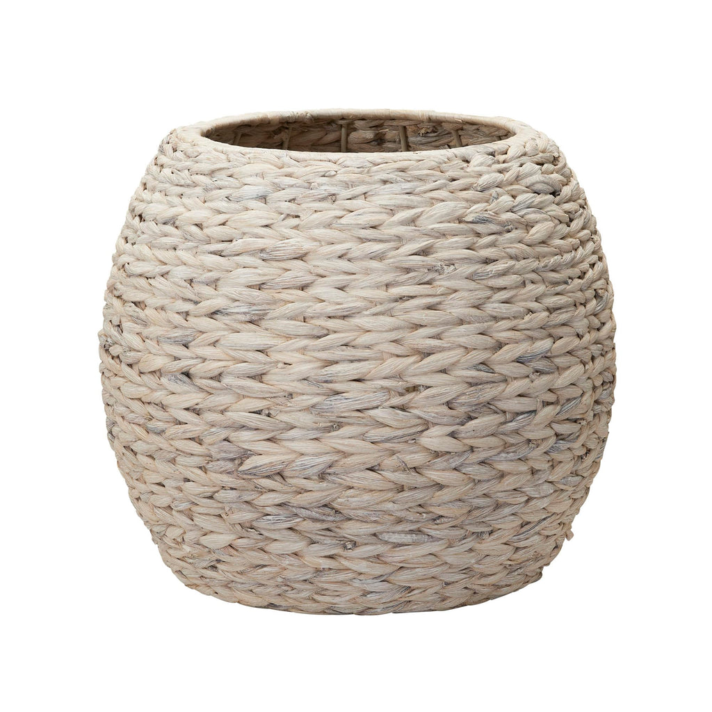Household Essentials Handwoven Water Hyacinth Barrel Wicker Storage Basket Side Table, Cream Finish