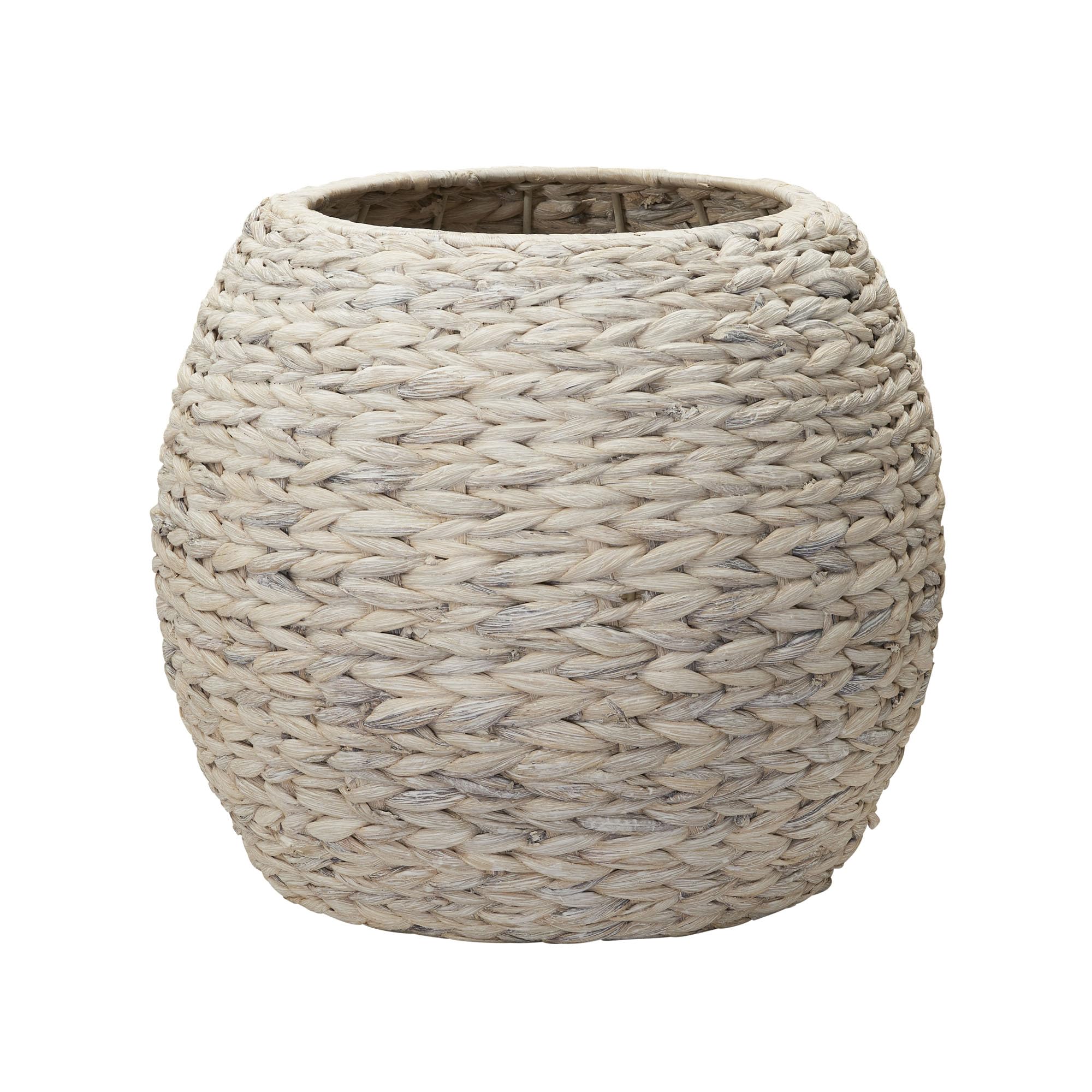 Household Essentials Handwoven Water Hyacinth Barrel Wicker Storage Basket Side Table, Cream Finish